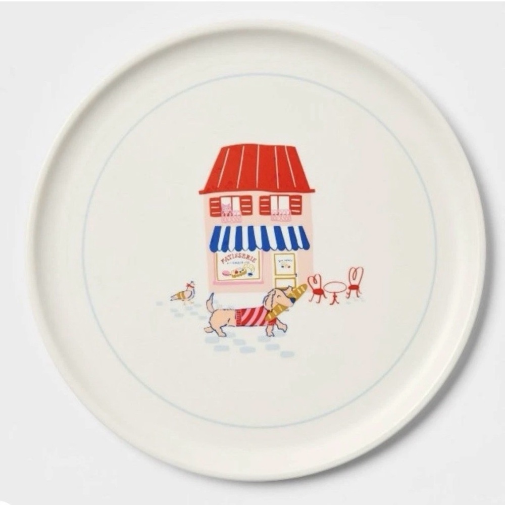 NEW Pillowfort Kids Dinner Set Paris Patisserie Dog Cat dachshund 3 pc Target - Picture 3 of 6